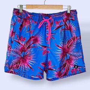Sperry Swim Trunks Tropical Print Swim Shorts Pockets Blue Pink Liner Size Med
